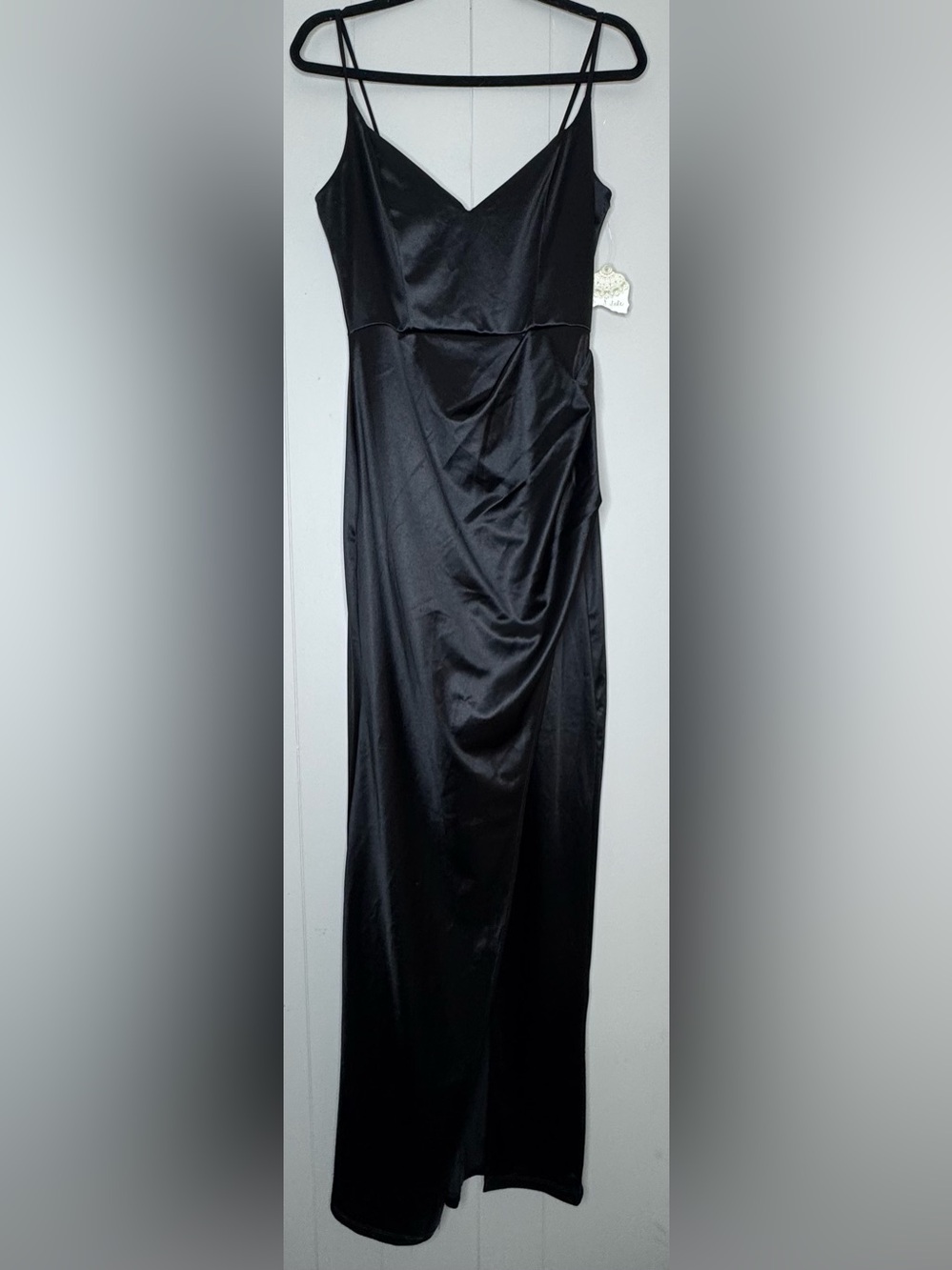 NWT Altar'd State Black Satin Slit Evening Gown Size Large - Picture 2 of 11
